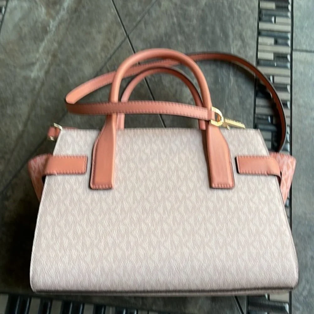 Michael Kors Carmen Medium Color-Block Logo Flap Satchel Sherbert